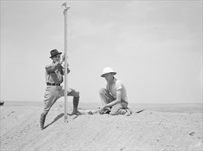 Surveyors on Stock Water Dam, Dawes County, Nebraska, USA, Arthur Rothstein for Farm Security Administration, May 1936