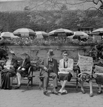 Sunday Bench Sitters in Front of Central Park Zoo Restaurant, New York City, New York, USA, Marjorie Collins for Office of War Information, September 1942
