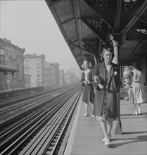 Two Women Waiting for the Third Avenue Elevated Railway about 8:45am, New York City, New York, USA, Marjorie Collins for Office of War Information, September 1942