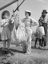 Cotton Pickers Having Cotton Weighed, Kaufman County, Texas, USA, Arthur Rothstein for Farm Security Administration (FSA), July 1936