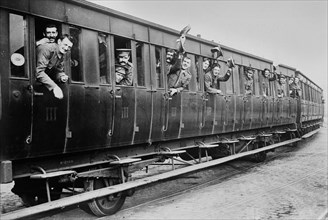 British Troops on Train, France, Bain News Service, 1915