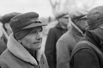 Farmers at Country Auction, near Aledo, Mercer County, Illinois, USA, Russell Lee, November 1936