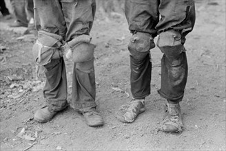 Two Cotton Pickers Wearing Knee Pads, Lehi, Arkansas, USA, Russell Lee, September 1938