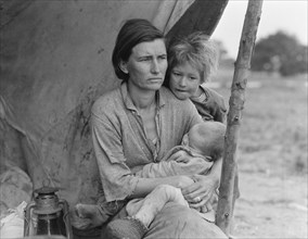 Migrant Mother, Florence Thompson, with Two of her Children in Tent at Migrant Camp, Nipomo, California, USA, Dorothea Lange for Farm Security Administration, March 1936