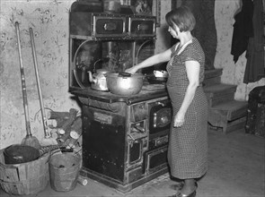 Wife of Tenant Farmer and Mother of Twelve Children in Kitchen, near Battleground, Indiana, USA, Russell Lee, March 1937
