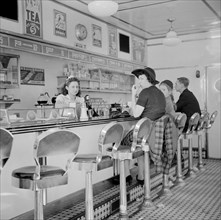 Patrons eating Lunch at Counter in Diner, Amsterdam, New York, USA, John Collier for Office of War Information, October 1941