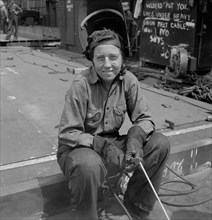 Female Welder, Bethlehem-Fairfield Shipyards, Baltimore, Maryland, USA, Arthur S. Siegel for Office of War Information, May 1942