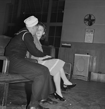Sailor and Girlfriend at Greyhound Bus Station, 4 a.m., Memphis, Tennessee, USA, Esther Bubley for Office of War Information, September 1943
