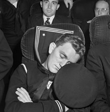 Sleeping Sailor on Bus from Roanoke, Virginia to Washington DC, USA, Esther Bubley for Office of War Information, September 1943
