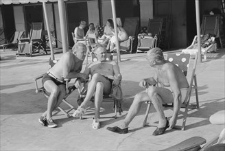 Three Men Chatting Poolside, Miami Beach, Florida, USA, Marion Post Wolcott for Farm Security Administration, March 1939
