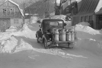 Farmer Delivering Milk Cans in Truck, near Woodstock, Vermont, USA, Marion Post Wolcott for Farm Security Administration, March 1940