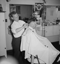 Barber Cutting Man's Hair, Osage, West Virginia, USA, Marion Post Wolcott for Farm Security Administration, September 1938