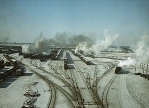 Classification Yards, General View, Chicago and Northwestern Railroad, Chicago, Illinois, USA, Jack Delano for Farm Security Administration, December 1942