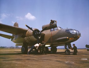 Mechanics Servicing A-20 Bomber, Langley Field, Virginia, USA, Alfred T. Palmer for Office of War Information, July 1942