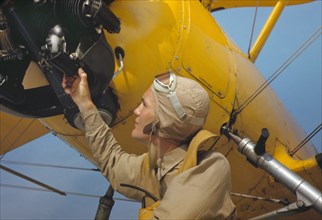 Marine Lieutenant Pilot by Power Towing Airplane for Glider, Page Field, Parris Island, South Carolina, USA, Alfred T. Palmer for Office of War Information, May 1942