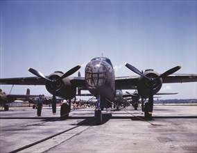 B-25 Bombers on Outdoor Assembly Line, North American Aviation, Inc, Kansas City, Kansas, USA, Alfred T. Palmer for Office of War Information, October 1942