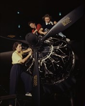 Female Workers Trained in Precise Aircraft Engine Installation, Douglas Aircraft Company, Long Beach, California, USA, Alfred T. Palmer for Office of War Information, October 1942