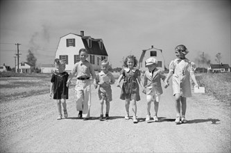 Homestead Children Coming Home from School, Decatur Homesteads, Indiana, USA, Carl Mydans for U.S. Resettlement Administration, May 1936