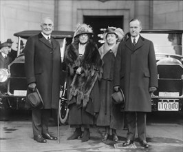 President-Elect Warren G. Harding, wife Florence Harding, Grace Coolidge, Vice President-Elect Calvin Coolidge, Portrait Arriving for Inauguration, Washington DC, USA, National Photo Company, March 3,...