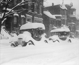 Two Automobiles Covered in Snow during Blizzard, Washington DC, USA, National Photo Company, January 1922
