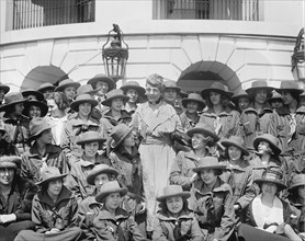 First Lady Florence Harding with Girl Scouts at White House, Washington DC, USA, National Photo Company, April 1922