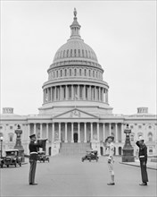 Officer Playing Taps after Funeral of U.S. President Warren G. Harding, Capitol Building in Background, Washington DC, USA, National Photo Company, August 9, 1923