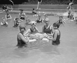 Four Women Playing Mah-Jong in Water at Bathing Beach, Washington DC, USA, National Photo Company, June 1924