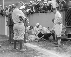 Babe Ruth, Major League Baseball Player, New York Yankees, Knocked out in front of Segregated Section of Fans during Ball Game, Washington DC, USA, National Photo Company, July 6, 1924
