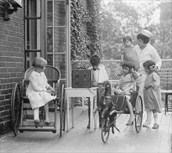 Group of Young Children Listening to Radio at Children's Hospital, Washington DC, USA, National Photo Company, August 1924