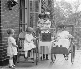 Group of Young Girls Listening to Radio at Children's Hospital, Washington DC, USA, National Photo Company, August 1924