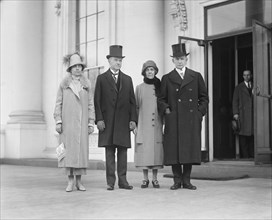 First Lady Grace Coolidge, U.S. President Calvin Coolidge, Caro Dawes and Vice President Charles Dawes, Inauguration Day, Washington DC, USA, National Photo Company, March 4, 1925