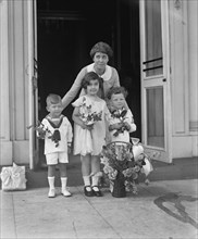 Children Presenting First Lady Grace Coolidge with Flowers at White House, Washington DC, USA, National Photo Company, May 1925