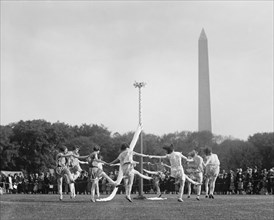 Maypole Dance on Ellipse with Washington Memorial in Background, Washington DC, USA, National Photo Company, May 1925
