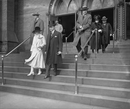 U.S. President Calvin Coolidge and First Lady Grace Coolidge Leaving Thanksgiving Day Church Service, Washington DC, USA, National Photo Company, November 26, 1925