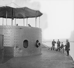 Deck and Turret of U.S.S. Monitor seen from Bow, James River, Virginia, by James F. Gibson, July 1862
