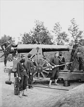 Union Soldiers with Large Cannon, Fort Woodbury, Arlington, Virginia, USA, by Alexander Gardner, early 1860's