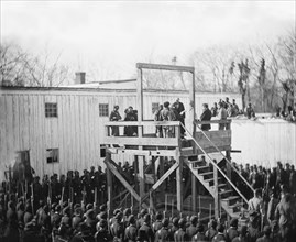 Reading the Death Warrant on Scaffold to Captain Henry Wirz, Commander of Fort Sumter, Washington DC, USA, by Alexander Gardner, November 1865