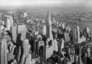 Chrysler Building and Cityscape, Queensborough Bridge in Background, New York City, New York, USA, by Samuel H. Gottscho, Gottscho-Schleisner Collection, January 1932