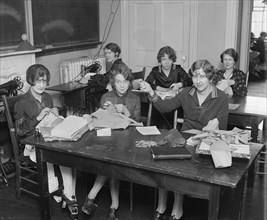 Group of Young Women Learning to Sew, College Home Economics Class, Washington DC, USA, National Photo Company, December 1926
