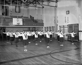 Girls Exercising in Gymnasium, Eastern High School, Washington DC, USA, National Photo Company, 1910's