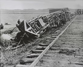 Derailed Train during American Civil War, Manassas, Virginia, USA, by Andrew J. Russell, early 1860's