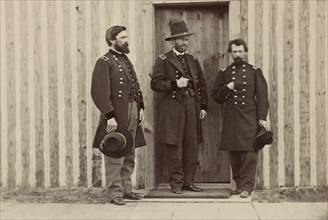 General John A. Rawlins, left, General Ulysses S. Grant, center, and Unidentified Officer, Portrait, 1861