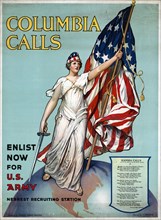 Columbia Calls, Enlist now for U.S. Army, U.S. Army Recruitment Poster during WWI, Designed by Frances Adams Halsted from a Painting by Vincent Aderente, 1916