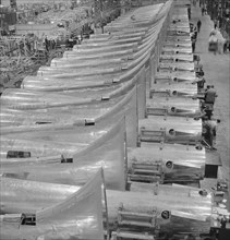 Row of Tail Sections of B-17F Bomber Ready for Assembly at Boeing Plant, Seattle, Washington, USA, Andreas Feininger for Office of War Information, December 1942