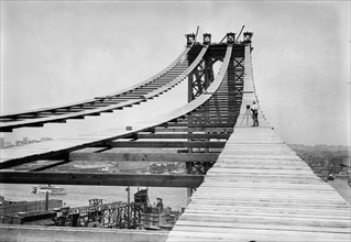 Temporary Foot Path atop Manhattan Bridge during Construction, New York City, New York, USA, Bain News Service, July 1908