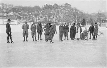 Group of People Ice Skating on Lake, Tuxedo, New York, USA, Bain News Service, 1915