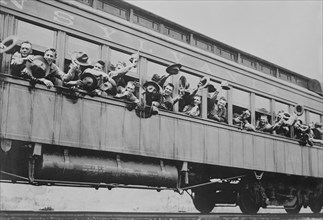 Soldiers of 5th Marine Infantry Regiment on Train enroute to Port of New York for Shipment to France during World War I, New York City, New York, USA, Bain News Service, June 1917