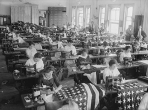 Women Making American Flags on Sewing Machines, Brooklyn Navy Yard, Brooklyn, New York, USA, Bain News Service, July 1917