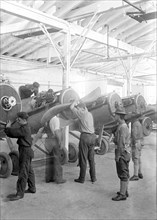 Workers Putting Propellers on Airplanes during World War I, Lowe, Willard & Fowler Engineering Company, College Point, Queens, New York, USA, Bain News Service, August 1917