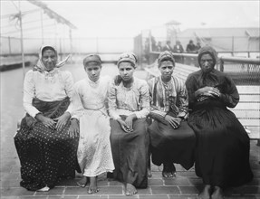Group of Female Immigrants, Seated Portrait, Ellis Island, New York City, New York, USA, Bain News Service, 1908